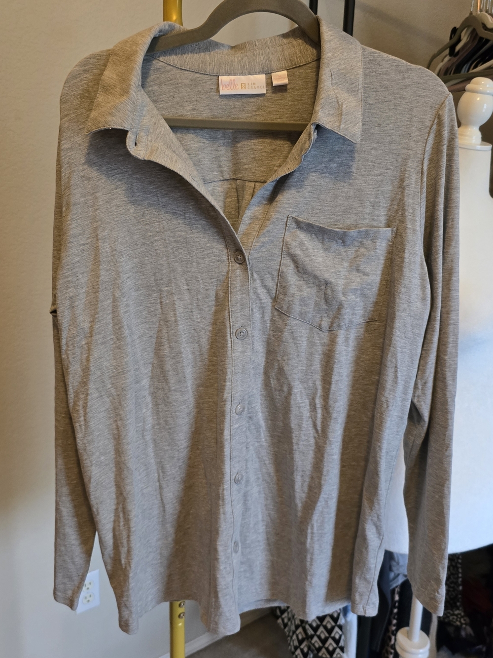 Belle by Kim Gravel Light Gray Long Sleeve Button-Up Top
